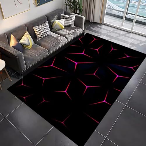 3D Gaming Teppich - Cool Geometrisches Muster - Wohnzimmer Sofa Couchtisch Bodenmatte - Schlafzimmer Nachttisch Rutschfester Rug - für Eingang Flur Jungen Gaming Zimmer (Color 1,120x160cm) von RUILBJM