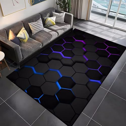 3D Gaming Teppich - Cool Geometrisches Muster - Wohnzimmer Sofa Couchtisch Bodenmatte - Schlafzimmer Nachttisch Rutschfester Rug - für Eingang Flur Jungen Gaming Zimmer (Color 2,100x120cm) von RUILBJM