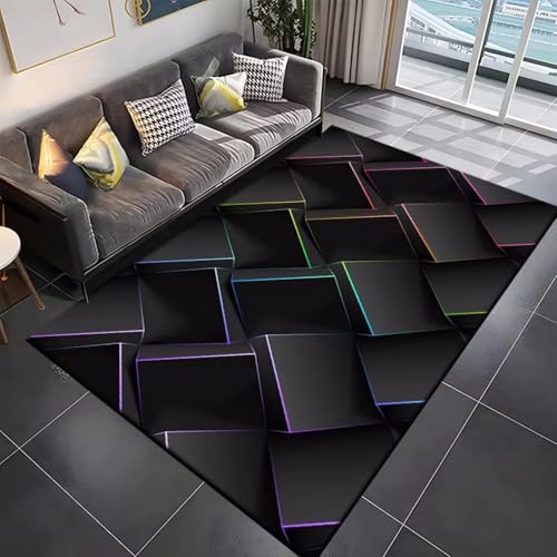 3D Gaming Teppich - Cool Geometrisches Muster - Wohnzimmer Sofa Couchtisch Bodenmatte - Schlafzimmer Nachttisch Rutschfester Rug - für Eingang Flur Jungen Gaming Zimmer (Color 5,45x120cm) von RUILBJM