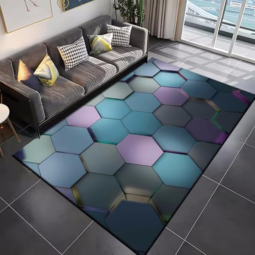 3D Gaming Teppich - Cool Geometrisches Muster - Wohnzimmer Sofa Couchtisch Bodenmatte - Schlafzimmer Nachttisch Rutschfester Rug - für Eingang Flur Jungen Gaming Zimmer (Color 6,80x160cm) von RUILBJM