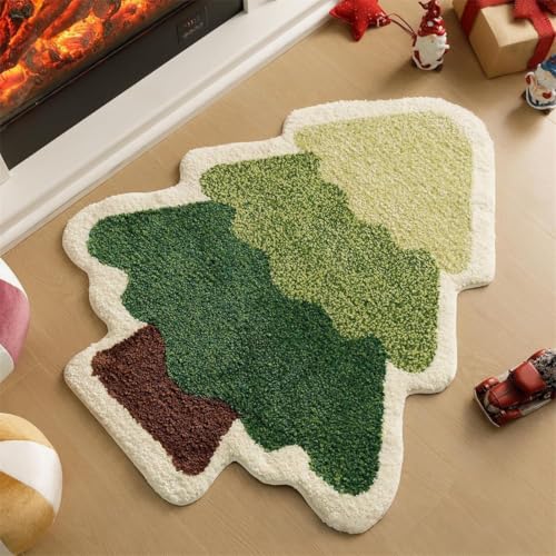 3D Grün Weihnachtsbaum Form Fußmatten Rot Weihnachtsstil Schlafzimmer Nachttisch Rug Weich Staubabweisend rutschfest Carpet Schneemann Wohnzimmer Dekorativ Form Teppich (Color 1,50x80cm) von RUILBJM