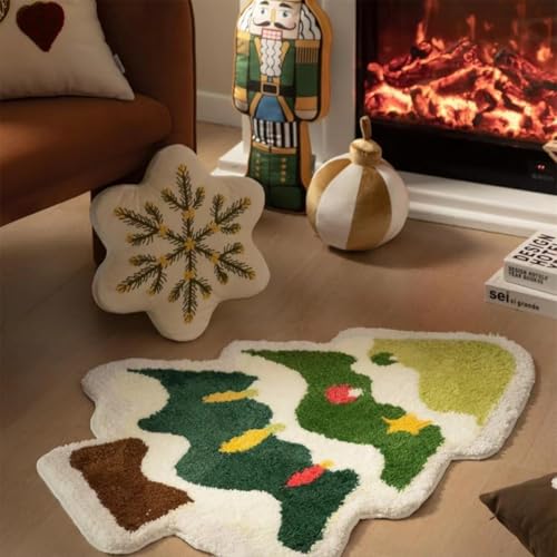 3D Grün Weihnachtsbaum Form Fußmatten Rot Weihnachtsstil Schlafzimmer Nachttisch Rug Weich Staubabweisend rutschfest Carpet Schneemann Wohnzimmer Dekorativ Form Teppich (Color 10,40x60cm) von RUILBJM