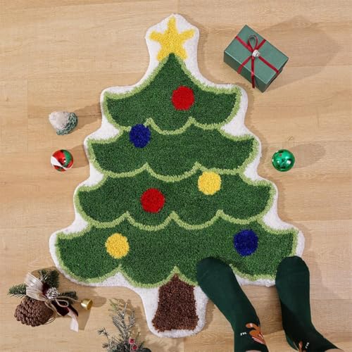 3D Grün Weihnachtsbaum Form Fußmatten Rot Weihnachtsstil Schlafzimmer Nachttisch Rug Weich Staubabweisend rutschfest Carpet Schneemann Wohnzimmer Dekorativ Form Teppich (Color 2,40x60cm) von RUILBJM