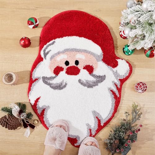 3D Grün Weihnachtsbaum Form Fußmatten Rot Weihnachtsstil Schlafzimmer Nachttisch Rug Weich Staubabweisend rutschfest Carpet Schneemann Wohnzimmer Dekorativ Form Teppich (Color 3,40x60cm) von RUILBJM