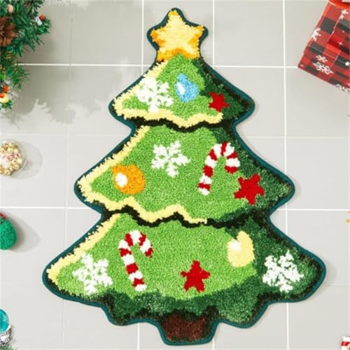 3D Grün Weihnachtsbaum Form Fußmatten Rot Weihnachtsstil Schlafzimmer Nachttisch Rug Weich Staubabweisend rutschfest Carpet Schneemann Wohnzimmer Dekorativ Form Teppich (Color 7,80x120cm) von RUILBJM