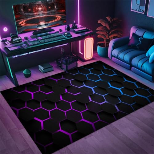 3D Visual Gaming Teppich, Cool Neon Geometrisches Muster Carpet, Wohnzimmer Sofa Bodenmatte, Teenager Jungen Gaming-Zimmer Rug, Schlafzimmer Nachttisch Anti Rutsch Matte (Color 11,100x150cm) von RUILBJM