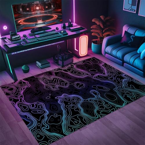 3D Visual Gaming Teppich, Cool Neon Geometrisches Muster Carpet, Wohnzimmer Sofa Bodenmatte, Teenager Jungen Gaming-Zimmer Rug, Schlafzimmer Nachttisch Anti Rutsch Matte (Color 4,120x160cm) von RUILBJM