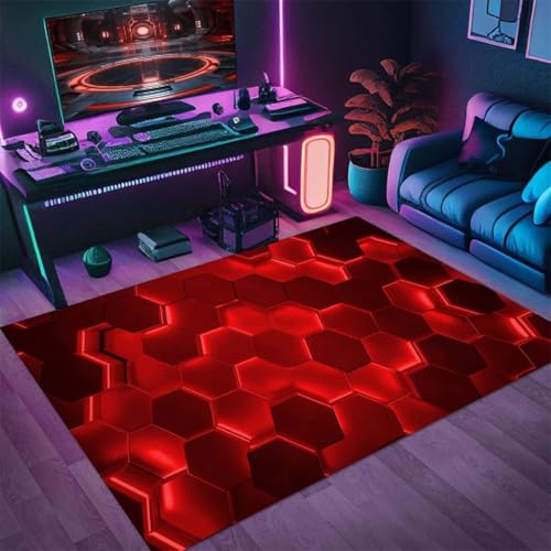 3D Visual Gaming Teppich, Cool Neon Geometrisches Muster Carpet, Wohnzimmer Sofa Bodenmatte, Teenager Jungen Gaming-Zimmer Rug, Schlafzimmer Nachttisch Anti Rutsch Matte (Color 5,45x120cm) von RUILBJM