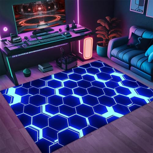 3D Visual Gaming Teppich, Cool Neon Geometrisches Muster Carpet, Wohnzimmer Sofa Bodenmatte, Teenager Jungen Gaming-Zimmer Rug, Schlafzimmer Nachttisch Anti Rutsch Matte (Color 6,160x230cm) von RUILBJM