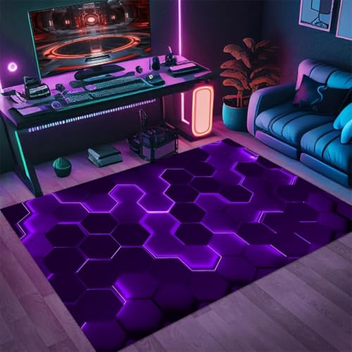 3D Visual Gaming Teppich, Cool Neon Geometrisches Muster Carpet, Wohnzimmer Sofa Bodenmatte, Teenager Jungen Gaming-Zimmer Rug, Schlafzimmer Nachttisch Anti Rutsch Matte (Color 7,120x180cm) von RUILBJM