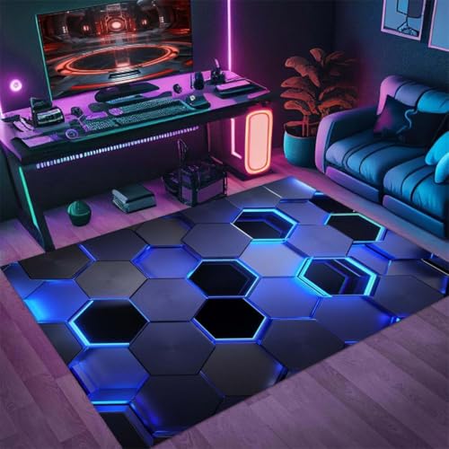3D Visual Gaming Teppich, Cool Neon Geometrisches Muster Carpet, Wohnzimmer Sofa Bodenmatte, Teenager Jungen Gaming-Zimmer Rug, Schlafzimmer Nachttisch Anti Rutsch Matte (Color 8,60x90cm) von RUILBJM
