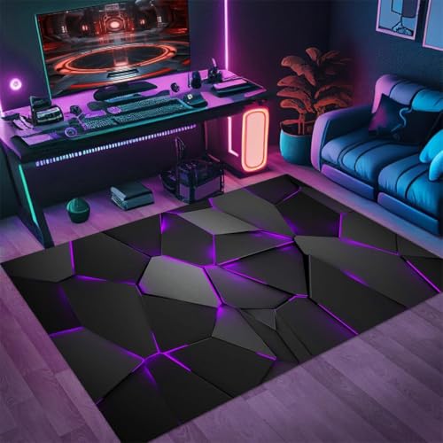 3D Visual Gaming Teppich, Cool Neon Geometrisches Muster Carpet, Wohnzimmer Sofa Bodenmatte, Teenager Jungen Gaming-Zimmer Rug, Schlafzimmer Nachttisch Anti Rutsch Matte (Color 9,120x180cm) von RUILBJM