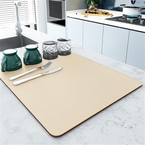Einfarbig Kaffeemaschinen Matte, Super Saugfähige Abtropfunterlage, Einfacher Stil Küchenbodenmatte, für Waschmaschine Backofen Mikrowelle, Rutschfester Untersetzer (Beige,40x60cm) von RUILBJM