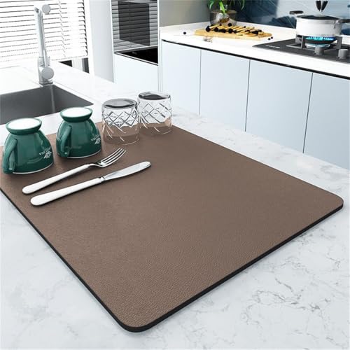 Einfarbig Kaffeemaschinen Matte, Super Saugfähige Abtropfunterlage, Einfacher Stil Küchenbodenmatte, für Waschmaschine Backofen Mikrowelle, Rutschfester Untersetzer (Braun,40x60cm) von RUILBJM