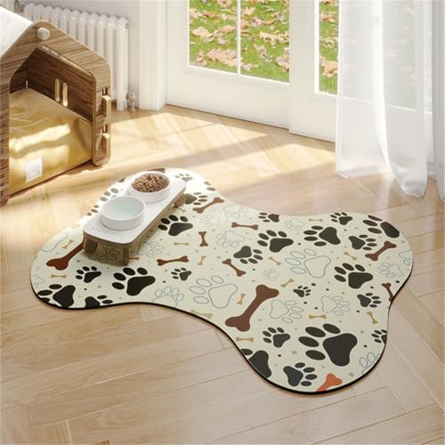 Futtermatte für Haustiere Hunde Katzen, Futtermatte in Knochenform, Futternapfmatte für Welpen,Trink Futterpads für Kätzchen,Rutschfester Teppich mit Gummirückseite (Beige,40x60 cm) von RUILBJM