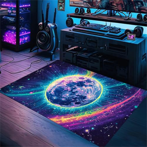 RUILBJM 3D Visual Cool Style Gaming Teppich, Sternenhimmel Planet Muster Großer Wohnzimmer Teppich, Geeignet Teenager Schlafzimmer E-Sport Zimmer Gaming Zimmer Für Fußmatten (Universum 3,140x200 cm) von RUILBJM