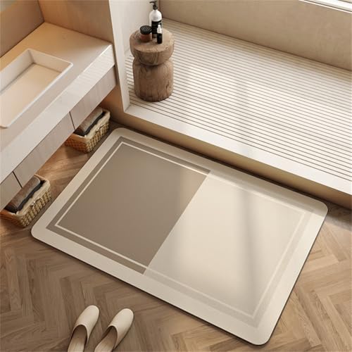 RUILBJM Beige Linie Badezimmermatten, Wasseraufnahme Schnelltrocknend Badezimmer Teppich, Creme Stil Fußmatte Anti-Schimmel rutschfest, für Schlafzimmer Küche Korridor Tür (Muster 3,60x90 cm) von RUILBJM