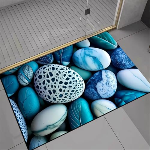 RUILBJM Bunte Kieselsteine 3D Druck Badezimmermatte Schnelltrocknend rutschfest Duschmatte Leicht zu Reinigen Wohndeko Teppich Schlafzimmer Küchen Teppich Toiletten Fußmatte (Color 3,60x90 cm) von RUILBJM