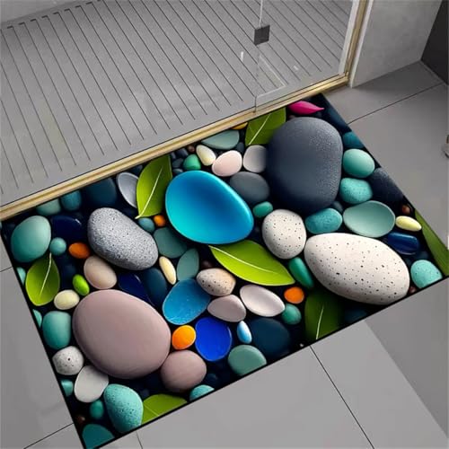 RUILBJM Bunte Kieselsteine 3D Druck Badezimmermatte Schnelltrocknend rutschfest Duschmatte Leicht zu Reinigen Wohndeko Teppich Schlafzimmer Küchen Teppich Toiletten Fußmatte (Color 4,60x90 cm) von RUILBJM