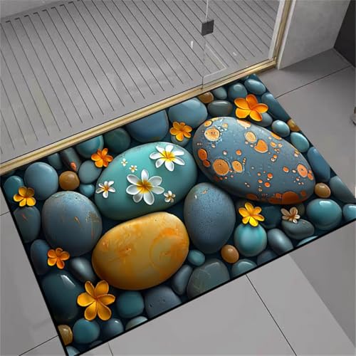 RUILBJM Bunte Kieselsteine 3D Druck Badezimmermatte Schnelltrocknend rutschfest Duschmatte Leicht zu Reinigen Wohndeko Teppich Schlafzimmer Küchen Teppich Toiletten Fußmatte (Color 5,60x90 cm) von RUILBJM