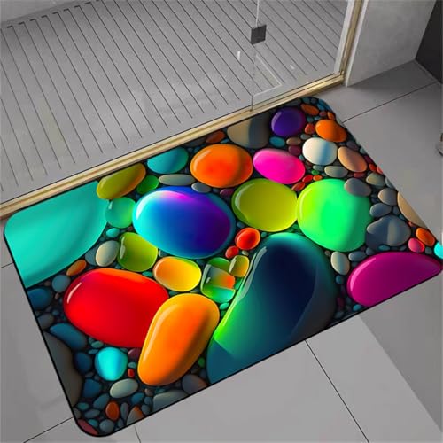 RUILBJM Bunte Kieselsteine 3D Druck Badezimmermatte Schnelltrocknend rutschfest Duschmatte Leicht zu Reinigen Wohndeko Teppich Schlafzimmer Küchen Teppich Toiletten Fußmatte (Color 7,80x120cm) von RUILBJM