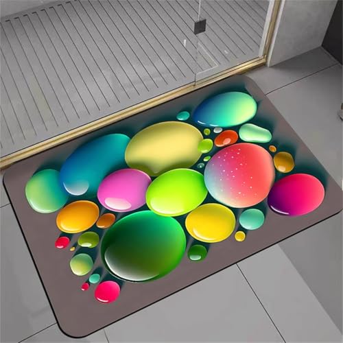 RUILBJM Bunte Kieselsteine 3D Druck Badezimmermatte Schnelltrocknend rutschfest Duschmatte Leicht zu Reinigen Wohndeko Teppich Schlafzimmer Küchen Teppich Toiletten Fußmatte (Color 8,40x60 cm) von RUILBJM