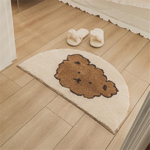 RUILBJM Cartoon Bär Zitrone Muster Teppich Badezimmer Wasserabsorbierend Antirutschmatte Schlafzimmer Weich Nachttischvorleger Smiley Motivdeko Halbkreis Sonderform Bodenmatte (Style 2,70x100cm) von RUILBJM