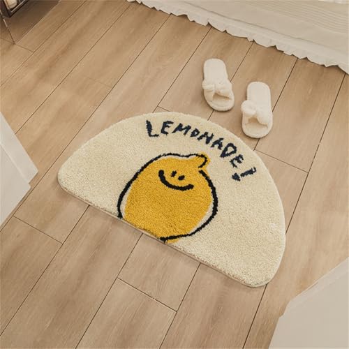 RUILBJM Cartoon Bär Zitrone Muster Teppich Badezimmer Wasserabsorbierend Antirutschmatte Schlafzimmer Weich Nachttischvorleger Smiley Motivdeko Halbkreis Sonderform Bodenmatte (Style 3,50x80cm) von RUILBJM