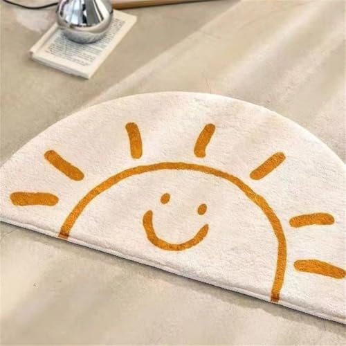 RUILBJM Cartoon Bär Zitrone Muster Teppich Badezimmer Wasserabsorbierend Antirutschmatte Schlafzimmer Weich Nachttischvorleger Smiley Motivdeko Halbkreis Sonderform Bodenmatte (Style 5,80x120cm) von RUILBJM