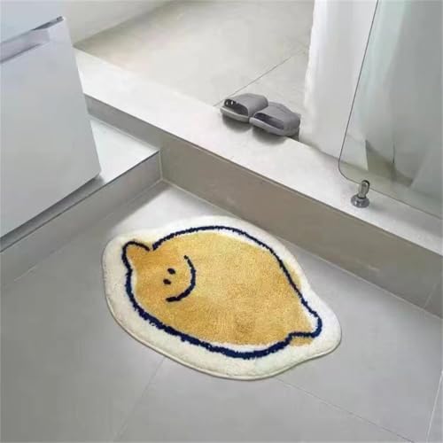 RUILBJM Cartoon Bär Zitrone Muster Teppich Badezimmer Wasserabsorbierend Antirutschmatte Schlafzimmer Weich Nachttischvorleger Smiley Motivdeko Halbkreis Sonderform Bodenmatte (Style 6,80x120cm) von RUILBJM