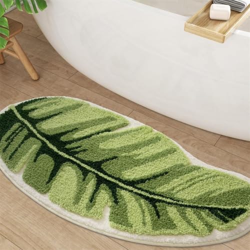 RUILBJM Cartoon Obst Muster Teppich, Badezimmer rutschfest Matte, Schlafzimmer Weich Nachttisch Teppich, Banane Wassermelone Zitrone Motiv Dekoration, Spezielle Form Matte (Leaves,60x90cm) von RUILBJM
