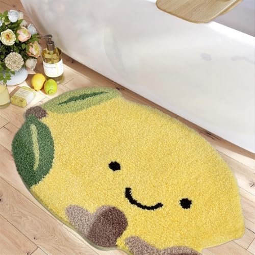 RUILBJM Cartoon Obst Muster Teppich, Badezimmer rutschfest Matte, Schlafzimmer Weich Nachttisch Teppich, Banane Wassermelone Zitrone Motiv Dekoration, Spezielle Form Matte (Lemon 1,50x80cm) von RUILBJM
