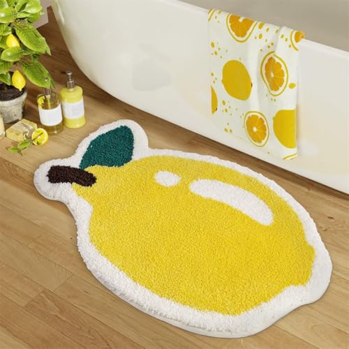 RUILBJM Cartoon Obst Muster Teppich, Badezimmer rutschfest Matte, Schlafzimmer Weich Nachttisch Teppich, Banane Wassermelone Zitrone Motiv Dekoration, Spezielle Form Matte (Lemon 2,40x60cm) von RUILBJM