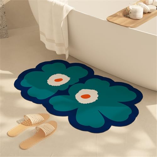 RUILBJM Frisch Kleine Blumen Unregelmäßig Badezimmermatte, Bathroom Door Absorbent Quick-Drying Fußmatte, rutschfest Schimmelresistent Teppich, für Schlafzimmer Flur Eingang (Color 14,60x90 cm) von RUILBJM