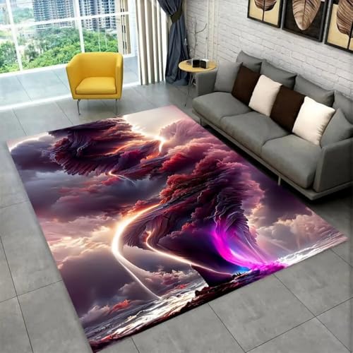 RUILBJM Gaming Stuhl Teppich, Gamer Teenager Schlafzimmer Rug Rutschfester Teppich, Schreibtisch Bodenschutz, 3D Tornado Hurrikan Sturm Druck Carpet für Cool E-Sport Zimmer (Purple,60x90cm) von RUILBJM