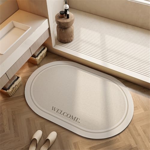 RUILBJM Ovale Form Badezimmermatte Saugfähig Schnelltrocknend Badezimmer Teppich Einfach Creme Matte rutschfest Schimmelresistent Teppich für Schlafzimmer Küche Flur Eingang (Style 1,50x80 cm) von RUILBJM