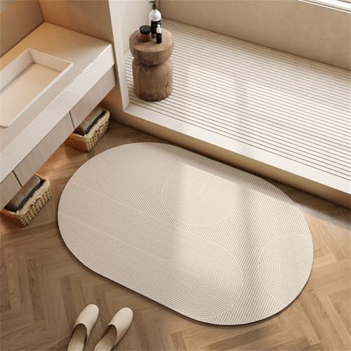 RUILBJM Ovale Form Badezimmermatte Saugfähig Schnelltrocknend Badezimmer Teppich Einfach Creme Matte rutschfest Schimmelresistent Teppich für Schlafzimmer Küche Flur Eingang (Style 3,40x60 cm) von RUILBJM