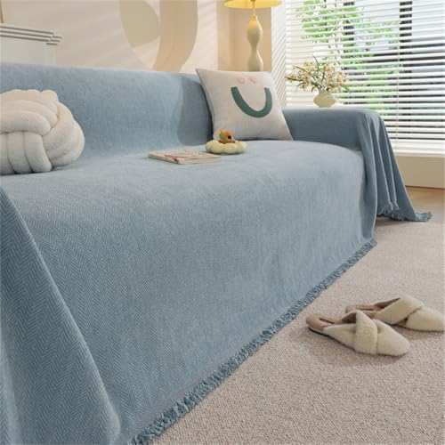 RUILBJM Schlicht Chenille Einfarbig Sofabezug, Weich Bequem Nickerchen Decke, Ganzjahreszeiten, Bunt Queen-Size Bettdecke, rutschfest Kratzfest Staubabweisend Sofabezug (Blau,90x90 cm) von RUILBJM