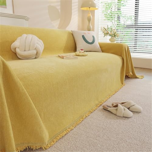 RUILBJM Schlicht Chenille Einfarbig Sofabezug, Weich Bequem Nickerchen Decke, Ganzjahreszeiten, Bunt Queen-Size Bettdecke, rutschfest Kratzfest Staubabweisend Sofabezug (Gelb,180x130 cm) von RUILBJM