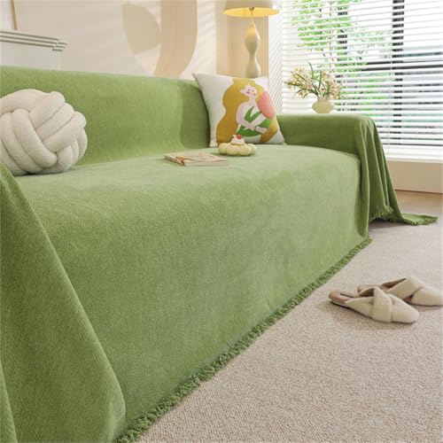 RUILBJM Schlicht Chenille Einfarbig Sofabezug, Weich Bequem Nickerchen Decke, Ganzjahreszeiten, Bunt Queen-Size Bettdecke, rutschfest Kratzfest Staubabweisend Sofabezug (Grün,180x130 cm) von RUILBJM