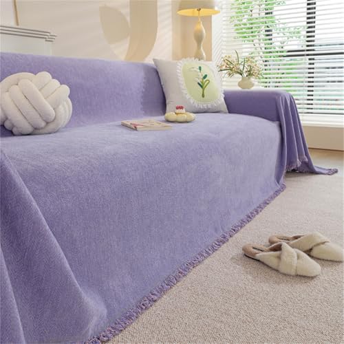 RUILBJM Schlicht Chenille Einfarbig Sofabezug, Weich Bequem Nickerchen Decke, Ganzjahreszeiten, Bunt Queen-Size Bettdecke, rutschfest Kratzfest Staubabweisend Sofabezug (Lila,180x260 cm) von RUILBJM