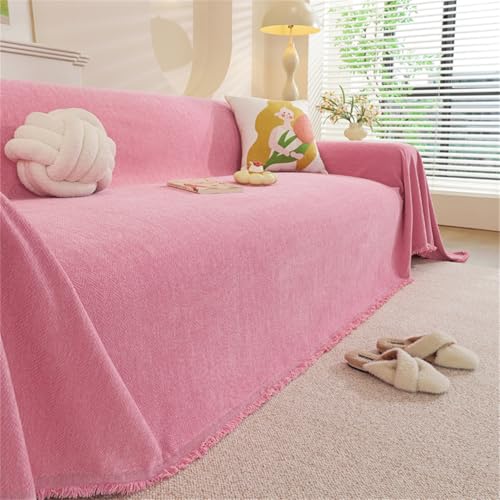 RUILBJM Schlicht Chenille Einfarbig Sofabezug, Weich Bequem Nickerchen Decke, Ganzjahreszeiten, Bunt Queen-Size Bettdecke, rutschfest Kratzfest Staubabweisend Sofabezug (Rosa,180x260 cm) von RUILBJM
