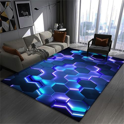 RUILBJM Spiel Flannel Teppich- 3D Visual Cool Theme Dekorative Matte- Wohnzimmer Krabbeln Bereich Teppiche- Geometrie Linie Muster Carpet- Schlafzimmer E-Sport Zimmer Teppich (Style 2,50x80 cm) von RUILBJM
