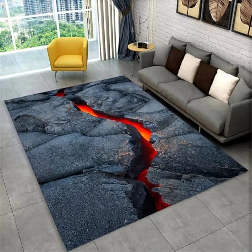 RUILBJM Spielteppich, Kreativ Mysteriös Vulkan Lava Teppich, Wohnzimmer Schlafzimmer Area Rugs, Teenager Gamer Teppich, rutschfeste Fußmatte, Flame Home Decoration (Color 1,160x200cm) von RUILBJM
