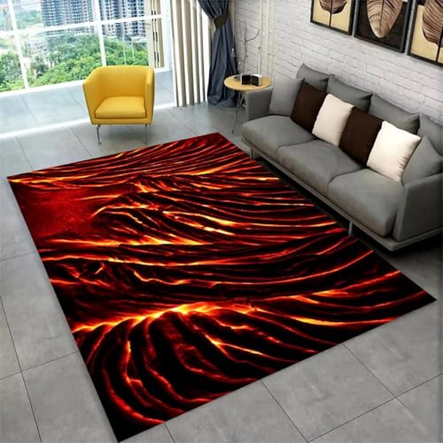 RUILBJM Spielteppich, Kreativ Mysteriös Vulkan Lava Teppich, Wohnzimmer Schlafzimmer Area Rugs, Teenager Gamer Teppich, rutschfeste Fußmatte, Flame Home Decoration (Color 2,80x120cm) von RUILBJM