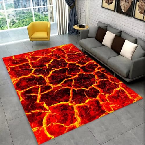 RUILBJM Spielteppich, Kreativ Mysteriös Vulkan Lava Teppich, Wohnzimmer Schlafzimmer Area Rugs, Teenager Gamer Teppich, rutschfeste Fußmatte, Flame Home Decoration (Color 4,160x200cm) von RUILBJM