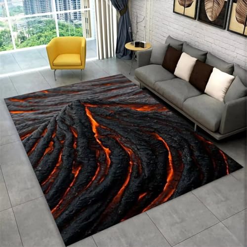 RUILBJM Spielteppich, Kreativ Mysteriös Vulkan Lava Teppich, Wohnzimmer Schlafzimmer Area Rugs, Teenager Gamer Teppich, rutschfeste Fußmatte, Flame Home Decoration (Color 5,120x180cm) von RUILBJM
