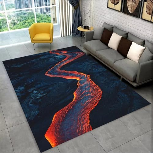 RUILBJM Spielteppich, Kreativ Mysteriös Vulkan Lava Teppich, Wohnzimmer Schlafzimmer Area Rugs, Teenager Gamer Teppich, rutschfeste Fußmatte, Flame Home Decoration (Color 8,160x200cm) von RUILBJM
