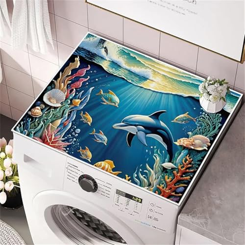 RUILBJM Staubschutz Waschmaschine, Saugfähige Tischdecke, Graffiti Bemalter Schildkröten Delfin Wal Druck, Kühlschrank Mikrowellen Matte, rutschfeste Küchenspüle Abtropfmatte (Color 1,40x50cm) von RUILBJM