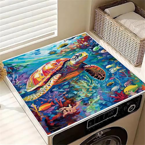 RUILBJM Staubschutz Waschmaschine, Saugfähige Tischdecke, Graffiti Bemalter Schildkröten Delfin Wal Druck, Kühlschrank Mikrowellen Matte, rutschfeste Küchenspüle Abtropfmatte (Color 4,60x60cm) von RUILBJM